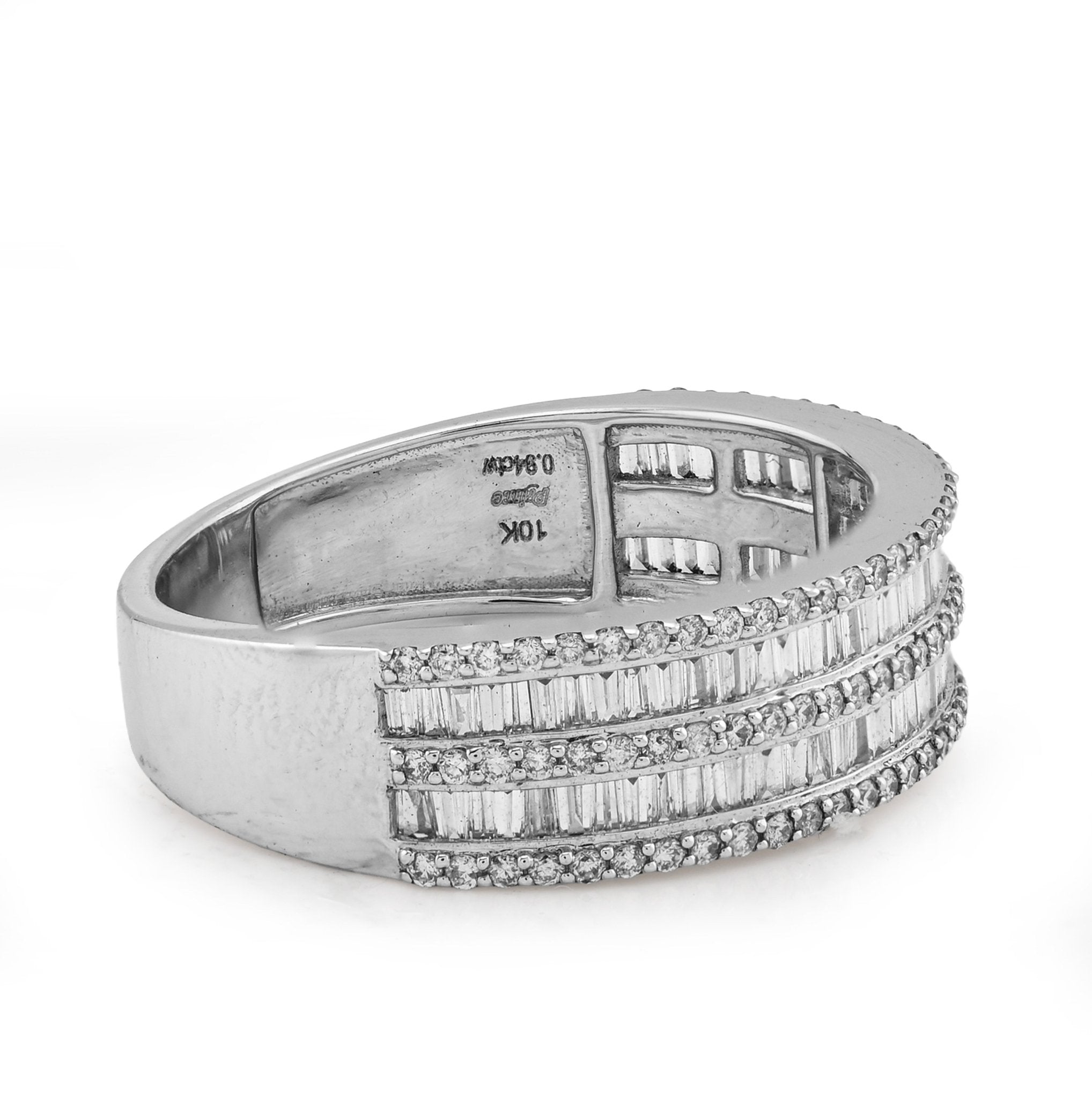 10K White Gold 0.94CT Natural Diamond 2 Row Baguette Men Band Ring - Elite Jewelers - Rings