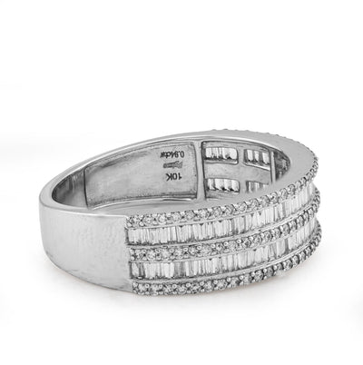 10K White Gold 0.94CT Natural Diamond 2 Row Baguette Men Band Ring - Elite Jewelers - Rings