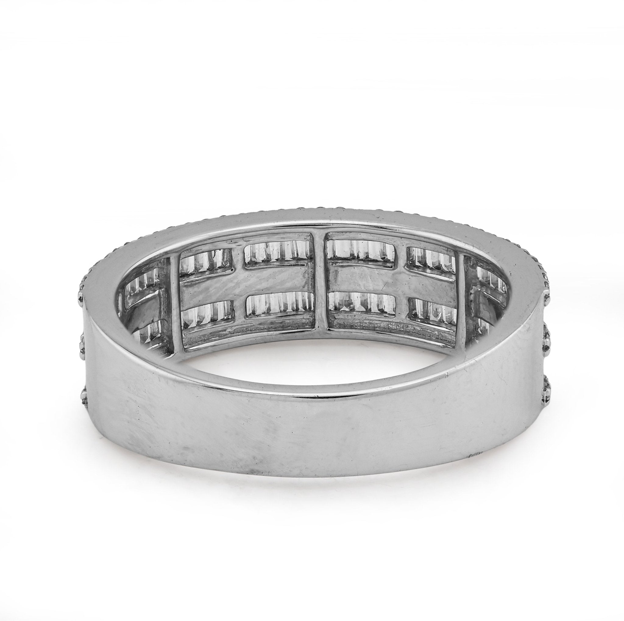 10K White Gold 0.94CT Natural Diamond 2 Row Baguette Men Band Ring - Elite Jewelers - Rings