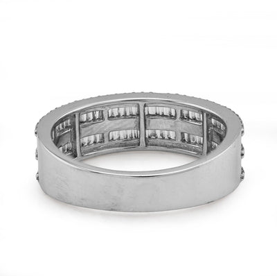 10K White Gold 0.94CT Natural Diamond 2 Row Baguette Men Band Ring - Elite Jewelers - Rings
