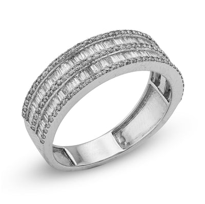 10K White Gold 0.94CT Natural Diamond 2 Row Baguette Men Band Ring - Elite Jewelers - Rings