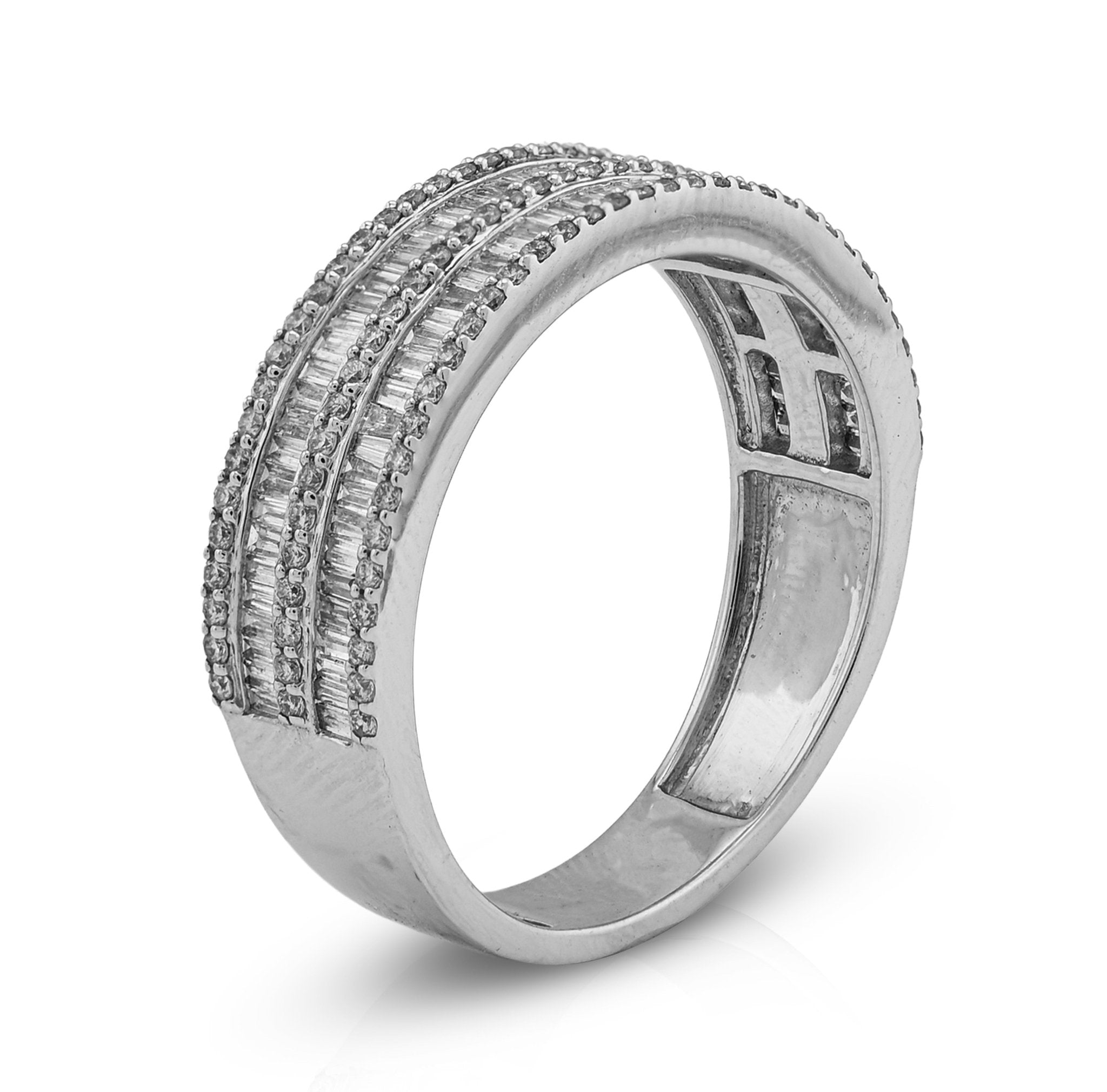 10K White Gold 0.94CT Natural Diamond 2 Row Baguette Men Band Ring - Elite Jewelers - Rings