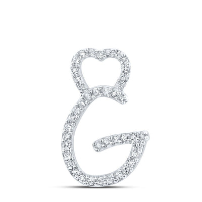 10k White Gold 0.95gms 0.12CTW Natural Diamond Initial "G" Heart Pendant Charm - Elite Jewelers - Charms & Pendants