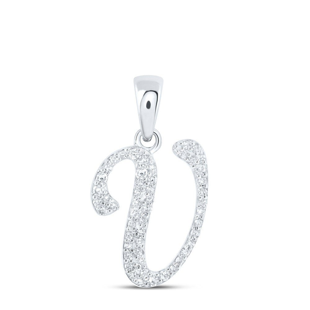 10k White Gold 0.95gms 0.13CTW Natural Diamond Initial "V" Letter Pendant Charm - Elite Jewelers - Charms & Pendants