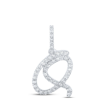 10k White Gold 0.95gms 0.2CTW Natural Diamond Initial "Q" Letter Pendant Charm - Elite Jewelers - Charms & Pendants