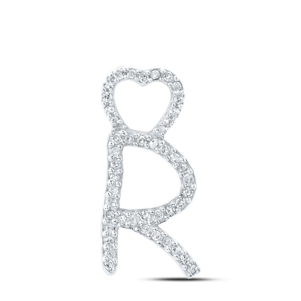 10k White Gold 0.97gms 0.13CTW Natural Diamond Initial "R" Heart Pendant Charm - Elite Jewelers - Charms & Pendants