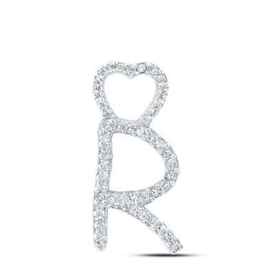 10k White Gold 0.97gms 0.13CTW Natural Diamond Initial "R" Heart Pendant Charm - Elite Jewelers - Charms & Pendants
