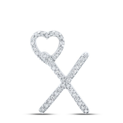 10k White Gold 0.99gms 0.13CTW Natural Diamond Initial "X" Heart Pendant Charm - Elite Jewelers - Charms & Pendants