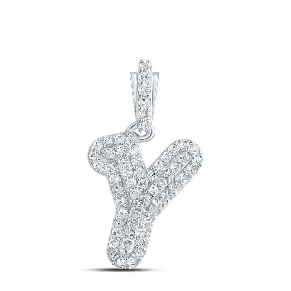 10k White Gold 0.99gms 0.15CTW Natural Diamond Initial "Y" Letter Pendant Charm - Elite Jewelers - Charms & Pendants