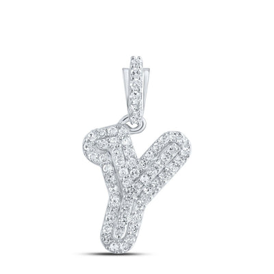 10k White Gold 0.99gms 0.15CTW Natural Diamond Initial "Y" Letter Pendant Charm - Elite Jewelers - Charms & Pendants