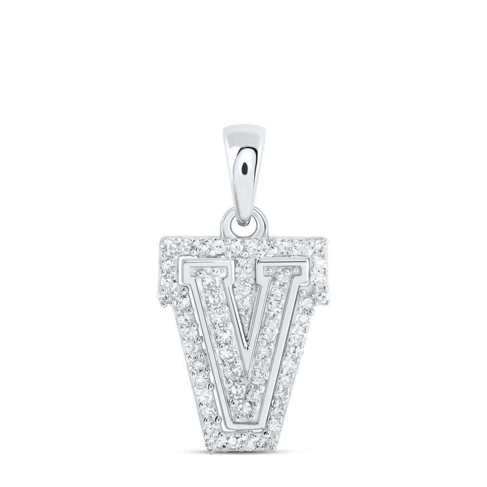 10k White Gold 0.99gms 0.17CTW Natural Diamond Initial "V" Letter Pendant Charm - Elite Jewelers - Charms & Pendants