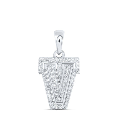 10k White Gold 0.99gms 0.17CTW Natural Diamond Initial "V" Letter Pendant Charm - Elite Jewelers - Charms & Pendants