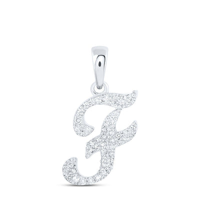 10k White Gold 0.9gms 0.12CTW Natural Diamond Initial "F" Letter Pendant Charm - Elite Jewelers - Charms & Pendants