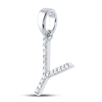 10k White Gold 0.9gms 0.12CTW Natural Diamond Initial "Y" Letter Pendant Charm - Elite Jewelers - Charms & Pendants