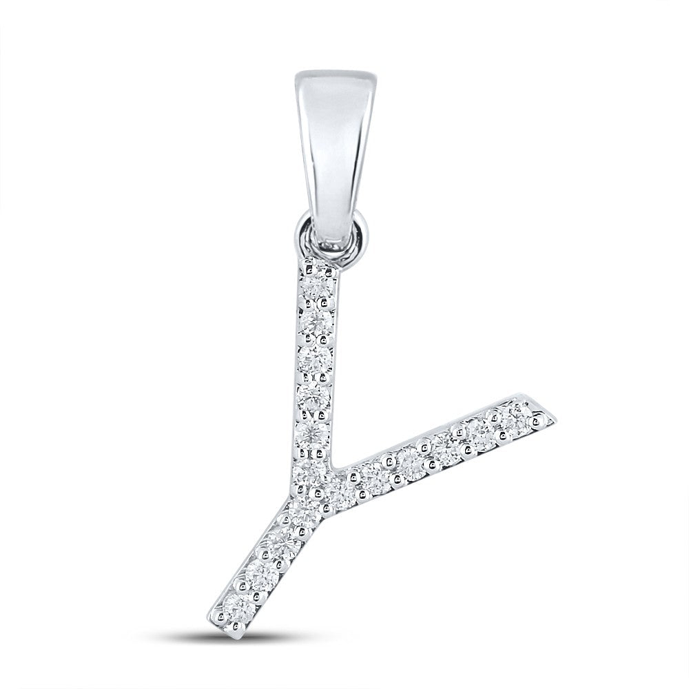 10k White Gold 0.9gms 0.12CTW Natural Diamond Initial "Y" Letter Pendant Charm - Elite Jewelers - Charms & Pendants