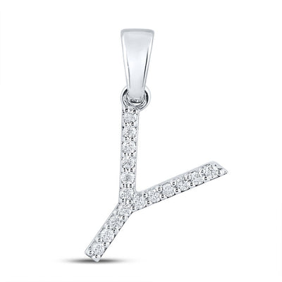 10k White Gold 0.9gms 0.12CTW Natural Diamond Initial "Y" Letter Pendant Charm - Elite Jewelers - Charms & Pendants