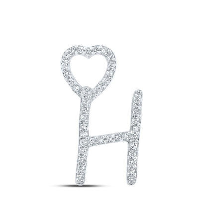10k White Gold 0.9gms 0.13CTW Natural Diamond Initial "H" Heart Pendant Charm - Elite Jewelers - Charms & Pendants