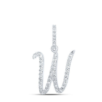 10k White Gold 0.9gms 0.17CTW Natural Diamond Initial "W" Letter Pendant Charm - Elite Jewelers - Charms & Pendants
