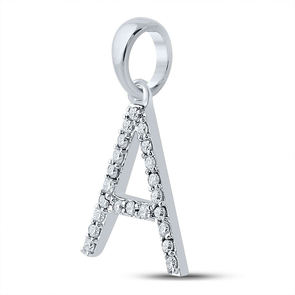 10k White Gold 0.9gms 0.19CTW Natural Diamond Initial "A" Letter Pendant Charm - Elite Jewelers - Charms & Pendants