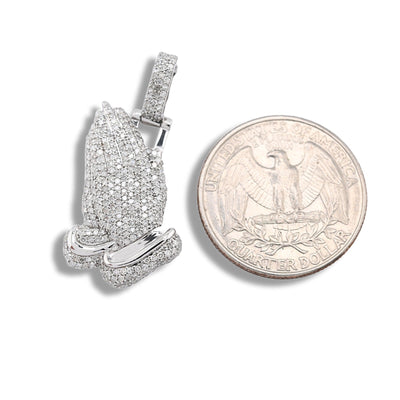 10k White Gold 1 CTW Natural Diamond Religious Praying Hand Pendant 5.3g Charm - Elite Jewelers - Charms & Pendants