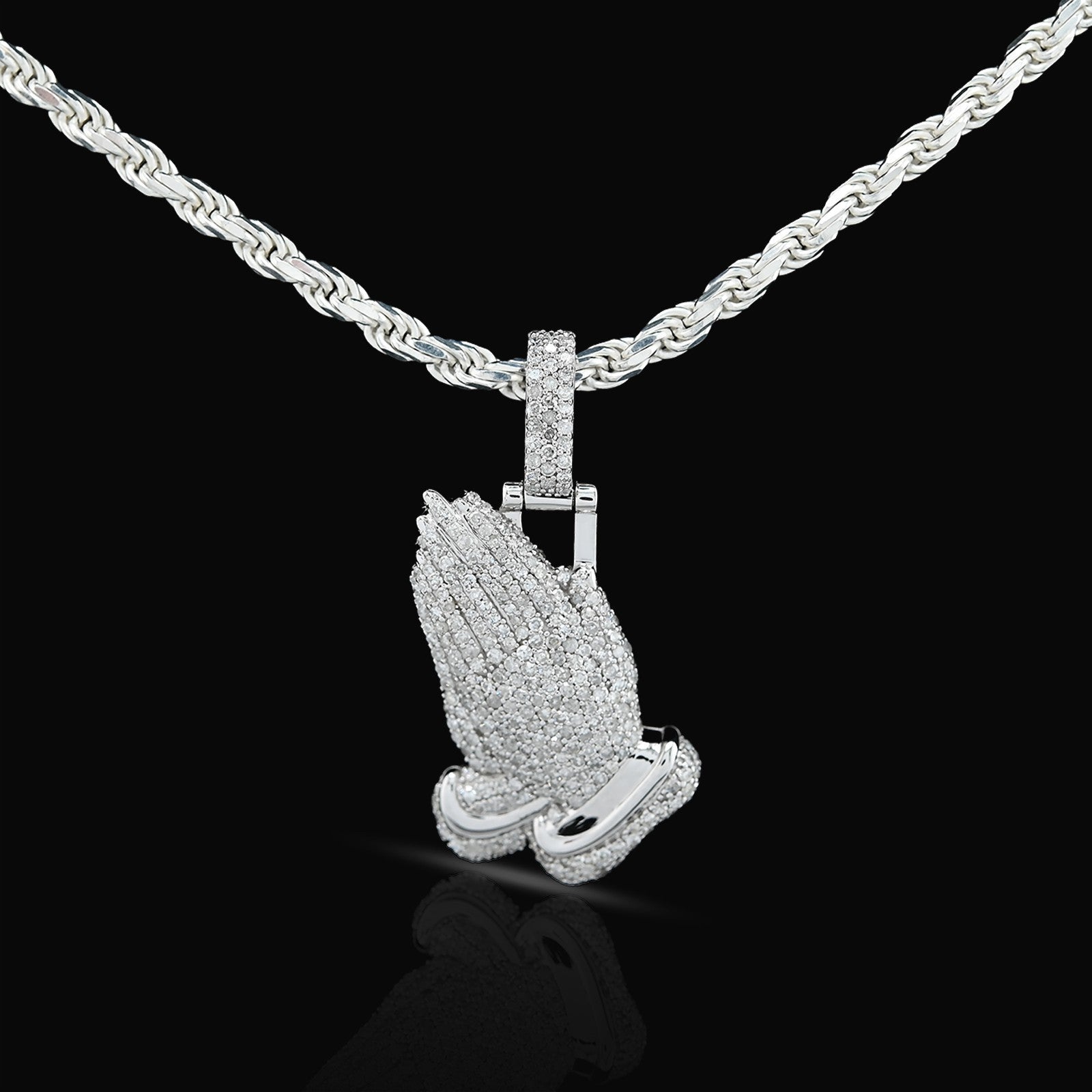 10k White Gold 1 CTW Natural Diamond Religious Praying Hand Pendant 5.3g Charm - Elite Jewelers - Charms & Pendants
