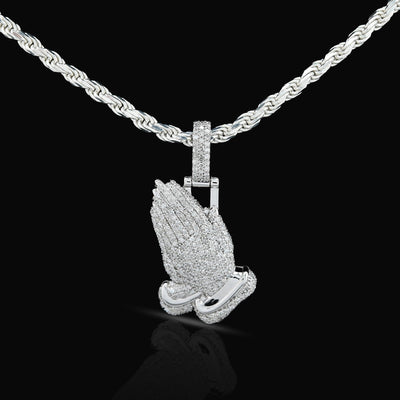 10k White Gold 1 CTW Natural Diamond Religious Praying Hand Pendant 5.3g Charm - Elite Jewelers - Charms & Pendants