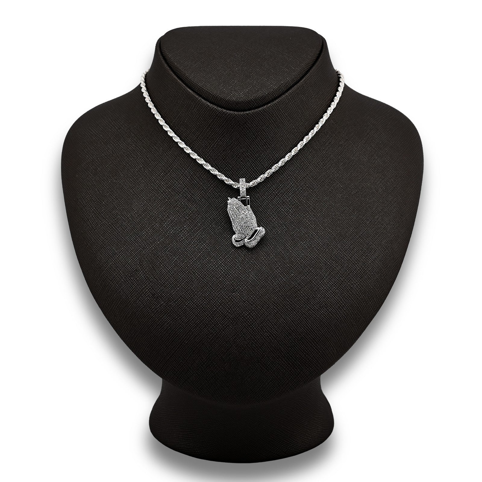 10k White Gold 1 CTW Natural Diamond Religious Praying Hand Pendant 5.3g Charm - Elite Jewelers - Charms & Pendants