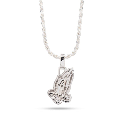 10k White Gold 1 CTW Natural Diamond Religious Praying Hand Pendant 5.3g Charm - Elite Jewelers - Charms & Pendants