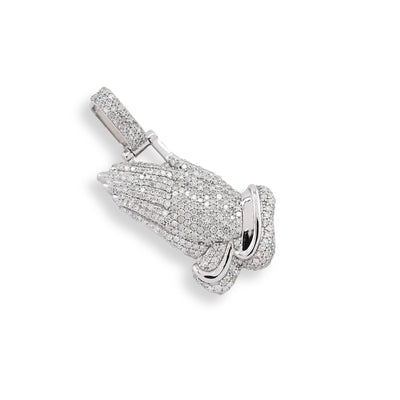 10k White Gold 1 CTW Natural Diamond Religious Praying Hand Pendant 5.3g Charm - Elite Jewelers - Charms & Pendants