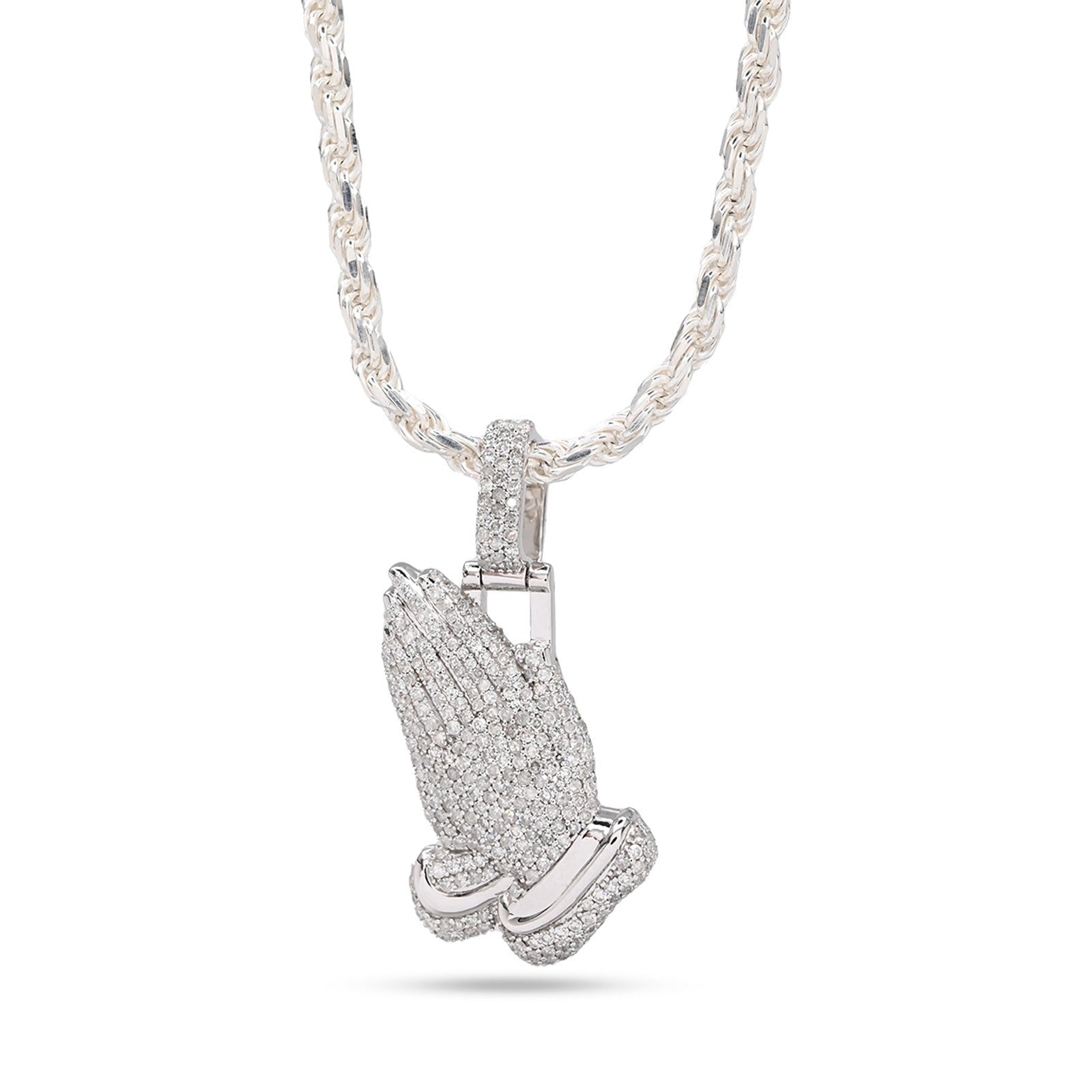 10k White Gold 1 CTW Natural Diamond Religious Praying Hand Pendant 5.3g Charm - Elite Jewelers - Charms & Pendants