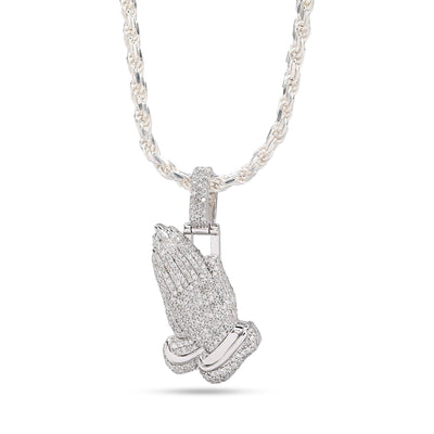 10k White Gold 1 CTW Natural Diamond Religious Praying Hand Pendant 5.3g Charm - Elite Jewelers - Charms & Pendants