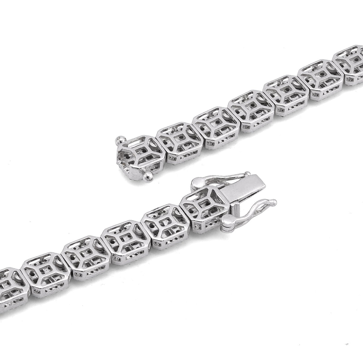10K White Gold 10.17CT Natural Round/Baguette Diamond Hexagon Shape 6MM Men Women 22" Tennis Chain - Elite Jewelers-Necklaces