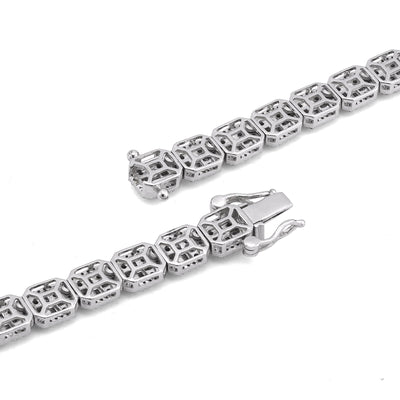 10K White Gold 10.17CT Natural Round/Baguette Diamond Hexagon Shape 6MM Men Women 22" Tennis Chain - Elite Jewelers-Necklaces