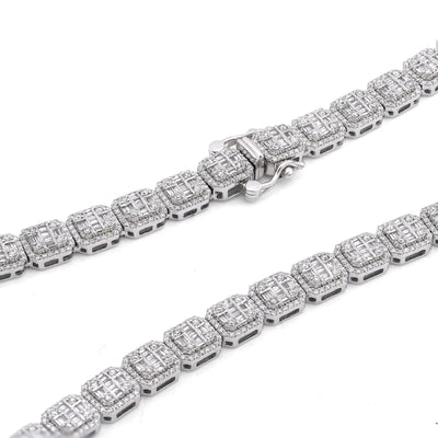 10K White Gold 10.17CT Natural Round/Baguette Diamond Hexagon Shape 6MM Men Women 22" Tennis Chain - Elite Jewelers-Necklaces