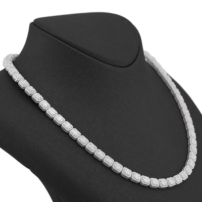 10K White Gold 10.17CT Natural Round/Baguette Diamond Hexagon Shape 6MM Men Women 22" Tennis Chain - Elite Jewelers-Necklaces