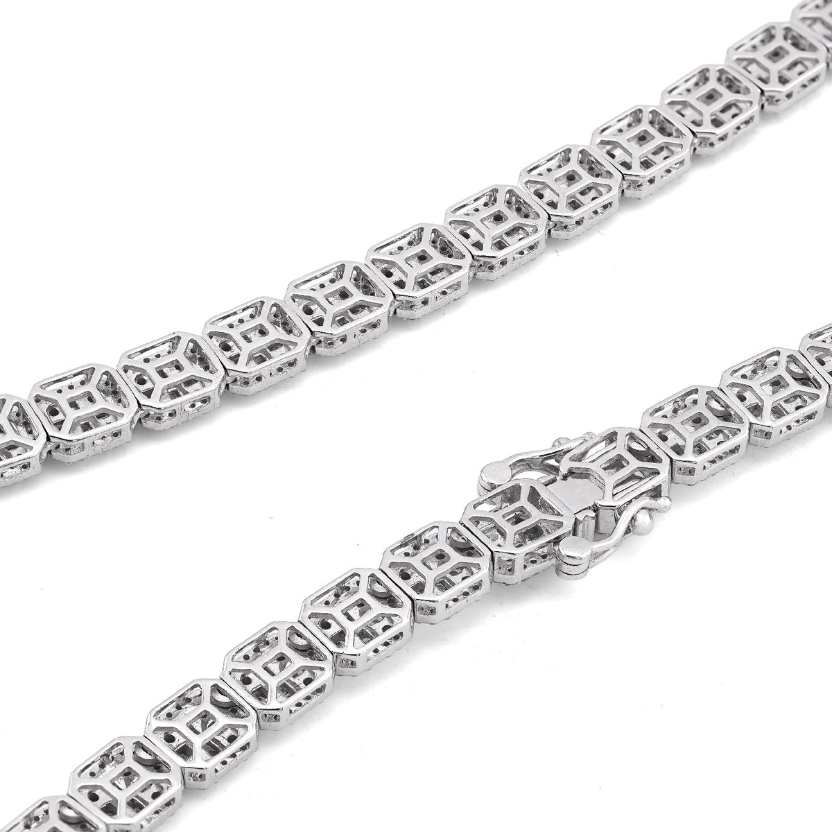 10K White Gold 10.17CT Natural Round/Baguette Diamond Hexagon Shape 6MM Men Women 22" Tennis Chain - Elite Jewelers-Necklaces
