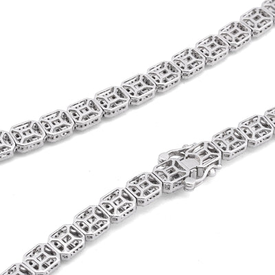 10K White Gold 10.17CT Natural Round/Baguette Diamond Hexagon Shape 6MM Men Women 22" Tennis Chain - Elite Jewelers-Necklaces