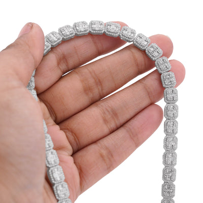 10K White Gold 10.17CT Natural Round/Baguette Diamond Hexagon Shape 6MM Men Women 22" Tennis Chain - Elite Jewelers-Necklaces
