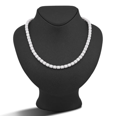 10K White Gold 10.17CT Natural Round/Baguette Diamond Hexagon Shape 6MM Men Women 22" Tennis Chain - Elite Jewelers-Necklaces