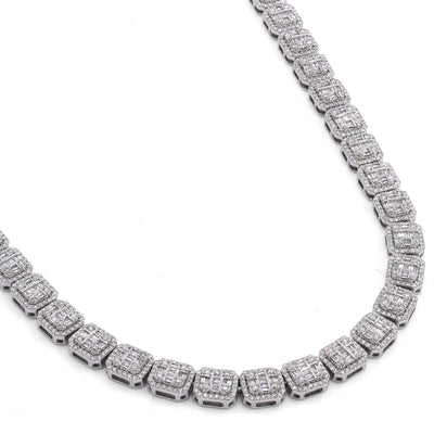 10K White Gold 10.17CT Natural Round/Baguette Diamond Hexagon Shape 6MM Men Women 22" Tennis Chain - Elite Jewelers-Necklaces