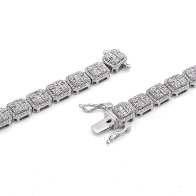 10K White Gold 10.17CT Natural Round/Baguette Diamond Hexagon Shape 6MM Men Women 22" Tennis Chain - Elite Jewelers-Necklaces
