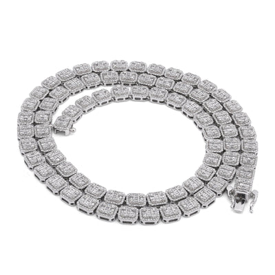 10K White Gold 10.17CT Natural Round/Baguette Diamond Hexagon Shape 6MM Men Women 22" Tennis Chain - Elite Jewelers-Necklaces