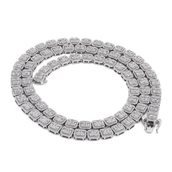 10K White Gold 10.17CT Natural Round/Baguette Diamond Hexagon Shape 6MM Men Women 22" Tennis Chain - Elite Jewelers-Necklaces