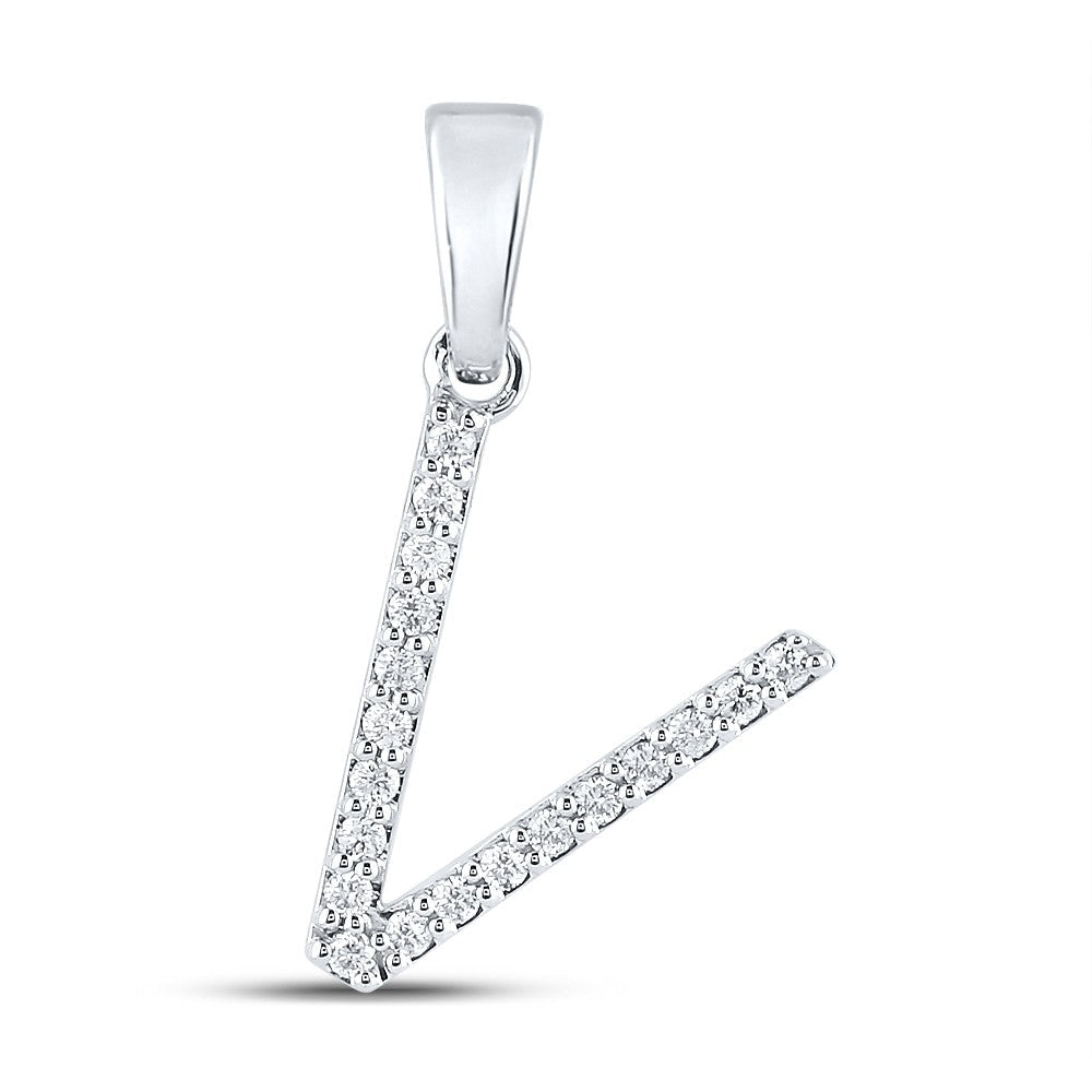 10k White Gold 1.01gms 0.13CTW Natural Diamond Initial "V" Letter Pendant Charm - Elite Jewelers - Charms & Pendants