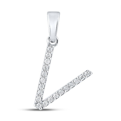 10k White Gold 1.01gms 0.13CTW Natural Diamond Initial "V" Letter Pendant Charm - Elite Jewelers - Charms & Pendants