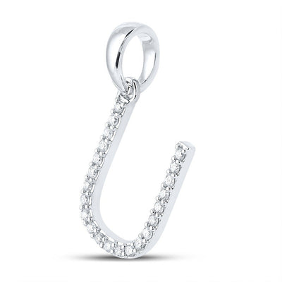 10k White Gold 1.01gms 0.16CTW Natural Diamond Initial "U" Letter Pendant Charm - Elite Jewelers - Charms & Pendants