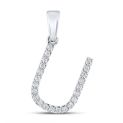 10k White Gold 1.01gms 0.16CTW Natural Diamond Initial "U" Letter Pendant Charm - Elite Jewelers - Charms & Pendants