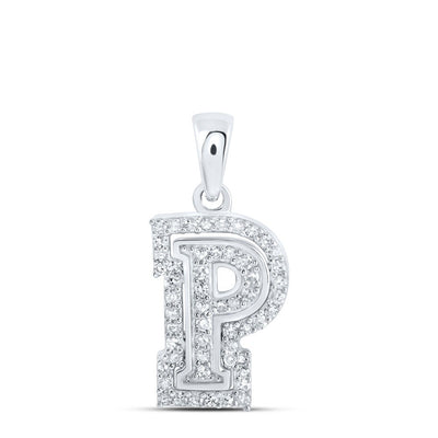 10k White Gold 1.01gms 0.17CTW Natural Diamond Initial "P" Letter Pendant Charm - Elite Jewelers - Charms & Pendants
