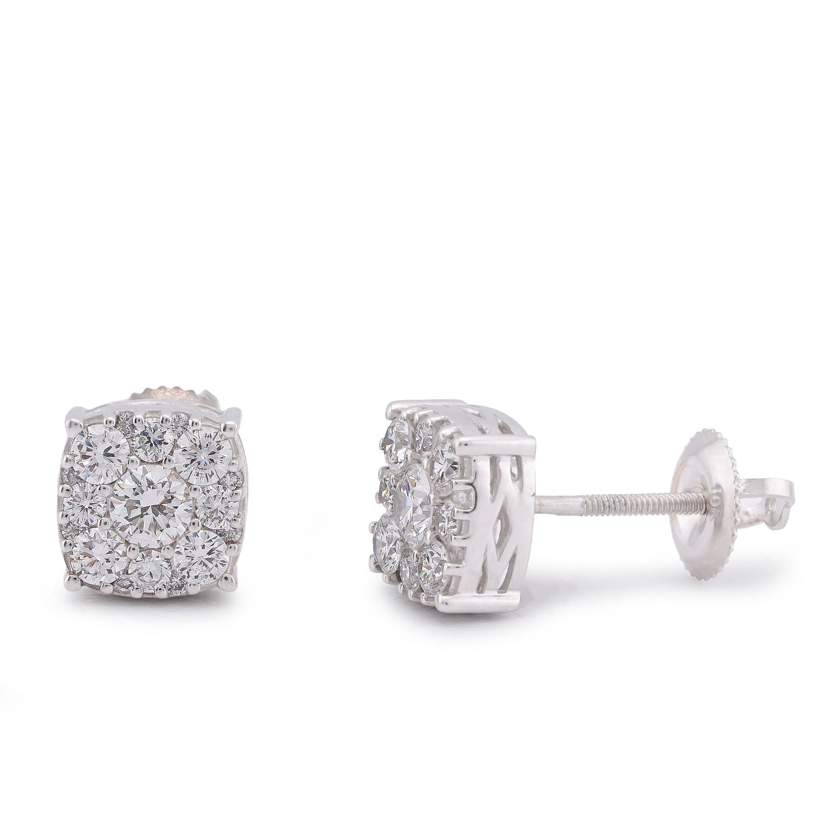 10K White Gold 1.02CT Lab Diamond Halo Cluster Centre Solitaire Men Women Earring - Elite Jewelers-Earrings