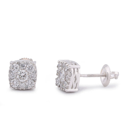 10K White Gold 1.02CT Lab Diamond Halo Cluster Centre Solitaire Men Women Earring - Elite Jewelers-Earrings